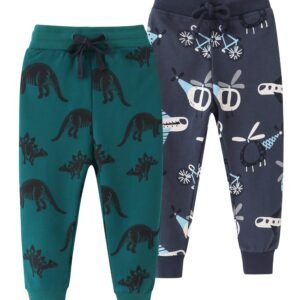 TLAENSON Toddler Boys Pants Drawstring Elastic Sweatpants Cotton Active Joggers for Kids Cartoon Print 1-Pack / 2-Pack