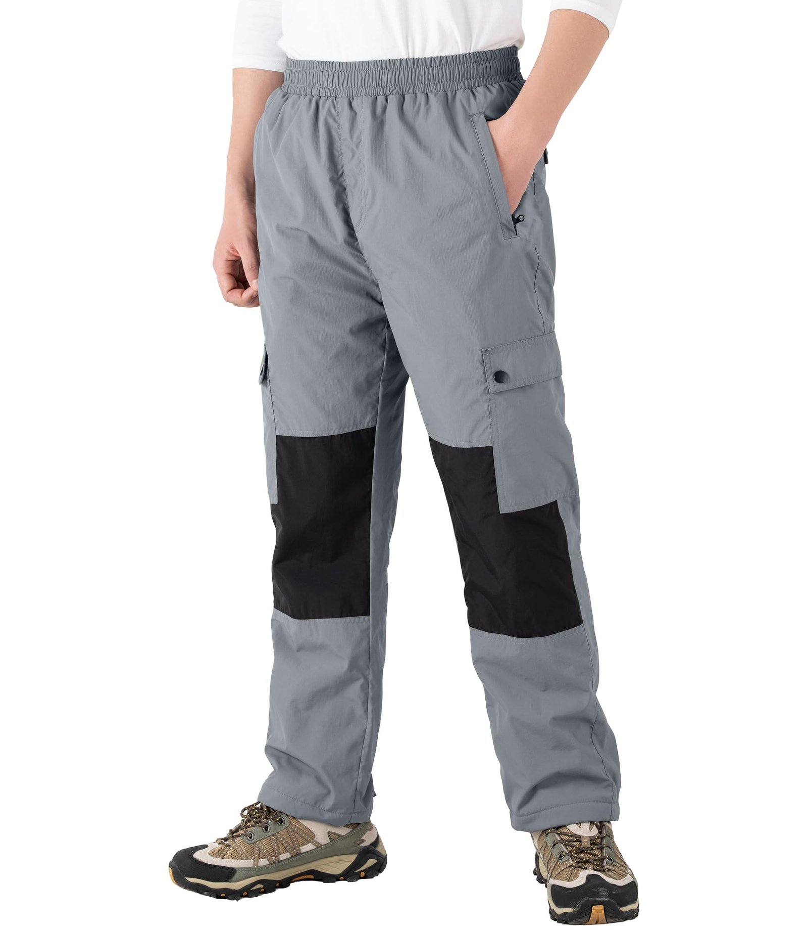 Boys Waterproof Fleece Pants Kids Cargo Hiking Winter Snow Ski Pant Trousers with Zipper Pockets - Image 3