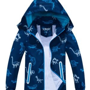 TLAENSON Boys Rain Coat Dinosaur Jacket Kids Waterproof Lightweight Hooded Windbreaker Raincoat