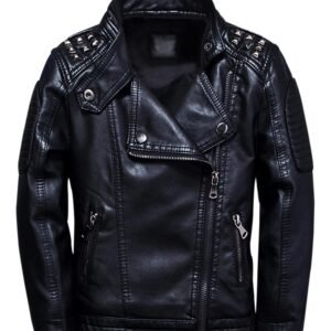TLAENSON Boys Black Leather Jacket Studded Motorcycle Faux Leather Coat
