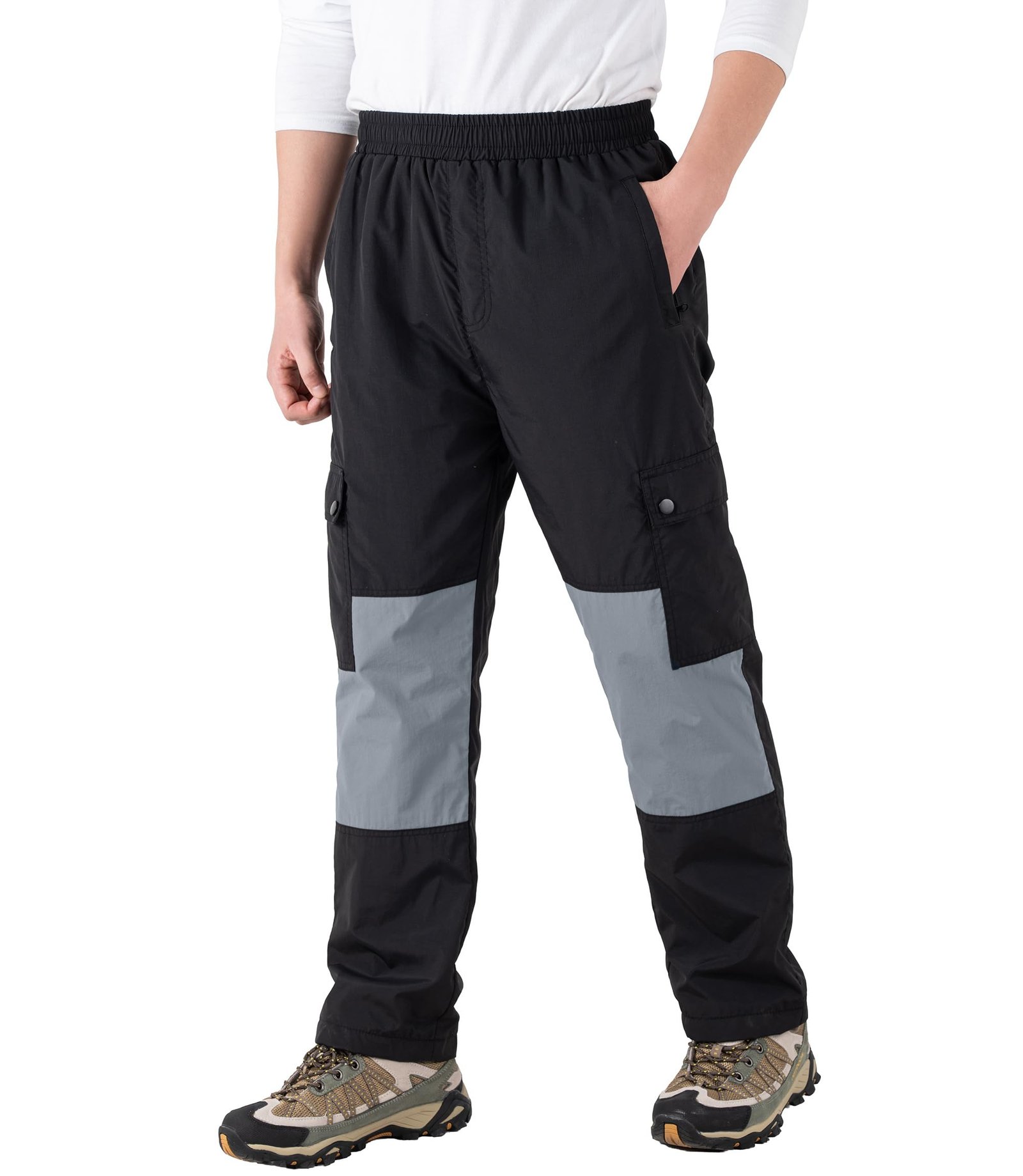 Boys Waterproof Fleece Pants Kids Cargo Hiking Winter Snow Ski Pant Trousers with Zipper Pockets - Image 2